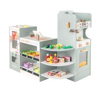 RELAX4LIFE Juego de juguetes de supermercado de madera, supermercado para niños con mostrador de caja, dispensador automático, cafetera, horno y accesorios de alimentos, para niños a partir de 3 años