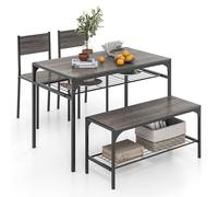 RELAX4LIFE Juego de mesa de comedor de 4 piezas, mesa de comedor con banco de 2 sillas, grupo de asientos con 2 estantes de almacenamiento, mesa de bar con estructura de metal, diseño industrial,