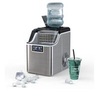 RELAX4LIFE Máquina de Cubitos de Hielo 3,2L 18kg/24H de Acero Inoxidable con Autolimpieza y Temporizador 1-24H, Ice Maker con Pala, Pantalla LCD y Tapa Transparente, Plateado
