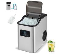 RELAX4LIFE Máquina de Hielo Autolimpiante 27kg/24H, Nugget Ice, Máquina de Hielo de Acero Inoxidable con Pantalla LED Táctil, 2 Modos de Llenado de Agua 2,5L para Casa, Oficina, Cocina (Plateado)