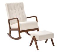 RELAX4LIFE Mecedora con otomana, sillón mecedora con función reclinable, silla basculante con reposabrazos, sillón relax acolchado con marco de madera, silla de relax para salón o dormitorio (beige)