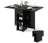 RELAX4LIFE Mesa de comedor plegable y multifuncional con 2 estantes, cajón y puertas abatibles, ruedas bloqueables para movimiento y estabilidad, consola extensible para cocina, salón (negro)