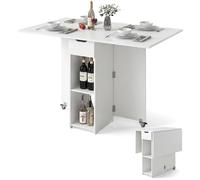 RELAX4LIFE Mesa de comedor plegable y multifuncional con 2 estantes, cajón y puertas abatibles, ruedas bloqueables para movimiento y estabilidad, consola ampliable para cocina, salón (blanco)