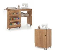 RELAX4LIFE Mesa de Costura Plegable con 3 Compartimentos y Estante, Mesa para Máquina de Coser con Ruedas, 116x40,5x78cm (Natural)