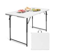 RELAX4LIFE Mesa plegable 2 en 1 de camping con asa, 120 x 60 cm, altura ajustable 48,5/62/74,5 cm, mesa portátil para picnic, jardín, barbacoa, capacidad de carga 150 kg, HDPE/metal, blanco