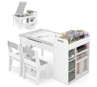 RELAX4LIFE Mesa y Silla Infantil con Organizador Removible, Superficie Elevable, Rollos de Papel, Vasos de Pintura y 2 Cajas de Tela, Mesa Infantil con 2 Sillas (Gris)