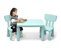 RELAX4LIFE Mesa y Silla Infantil de PP, Mesa Infantil con 2 Sillas, Respalda Ergonómica y Bordes Redondeados para Escribir, Leer, Jugar y Comer, Mesa Infantil con Sillas para Niños 1-7 Años (Verde)