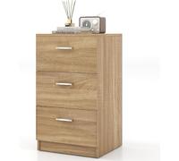 RELAX4LIFE Mesita de Noche con 3 Cajones y Tiradores, Mesilla de Noche 38 x 35 x 66 cm Que Ahorra Espacio para Dormitorio, Salón y Oficina, Mesa Auxiliar de Madera, Carga 60kg (Natural)
