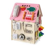 RELAX4LIFE Montessori, Montessori Busy House de Madera, Caseta de Actividades Ocupado Montessori para Niños, Juguete Sensorial y Educativo para Niños 1-5 Años (Rosa)