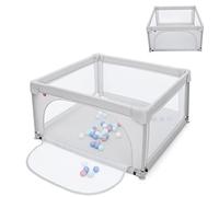 RELAX4LIFE Parque para bebé de Oxford con 4 ventosas estables, parque de juego con bordes de malla, esquina envuelta, cremallera flexible, cierre de juego para bebé de 3 años + (120x120x68cm), gris
