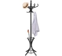 RELAX4LIFE Perchero de Pie de Madera Maciza con 12 Ganchos, Burro Ropa con Paraguas Huecos, Perchero Burro para Entrada, Dormitorio, Pasillos y Recibidor, 51x51x184cm (Negro)