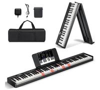 RELAX4LIFE Piano digital portátil con 88/61 teclas iluminadas, funda, soporte, modo de enseñanza, MP3/USB/MIDI/Bluetooth (88 teclas, modelo 1-negro)
