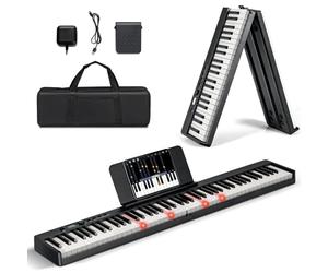 RELAX4LIFE Piano digital portátil con 88/61 teclas iluminadas, funda, soporte, modo de enseñanza, MP3/USB/MIDI/Bluetooth (88 teclas, modelo 1-negro)