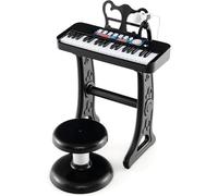 RELAX4LIFE Piano Infantil 37 Teclas con Micrófono, Taburete, Atril, Grabación y Reproducción, Volumen Ajustable, Karaoke Infantil con 22 Canciones, 4 Ritmos, 4 Instrumentos para Niños 3+ Años (Negro)