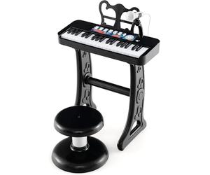 RELAX4LIFE Piano Infantil 37 Teclas con Micrófono, Taburete, Atril, Grabación y Reproducción, Volumen Ajustable, Karaoke Infantil con 22 Canciones, 4 Ritmos, 4 Instrumentos para Niños 3+ Años (Negro)