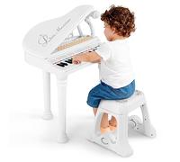 RELAX4LIFE Piano Infantil Con 31 Teclas, Micrófono Ajustable y Taburete, 3 Modos, Luz LED, MP3 y 22 Canciones, Eléctrico Para Niños 3+ Años, Regalo (Blanco)