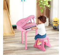RELAX4LIFE Piano Infantil con 31 Teclas, Micrófono Ajustable y Taburete, Piano Juguete con 3 Modos, Luz LED, MP3 y 22 Canciones para Niños 3+ Años, Regalo para Niños (Rosa)