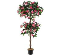 RELAX4LIFE Planta artificial, árbol artificial con flores, plantas artificiales en maceta, planta de interior con 630 hojas y 252 flores rosas y tallo, planta verde de 150 cm, planta decorativa para