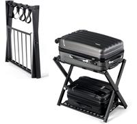RELAX4LIFE Portaequipajes Metálicos de 2 Pisos, Estante Plegable de Equipaje para 2 Maletas, Soporte de Equipaje para Dormitorio y Hotel, 1 Paquete, Negro, 68x44x57cm