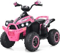 RELAX4LIFE Quad Eléctrico para Niños de 3-8 Años 12V con Velocidad Ajustable 2,2-4,3km/h, Faro LED, Bocina, Música, Pedal, Avance y Retroceso, Coche Eléctrico para Niños, Carga 35kg (Rosa)