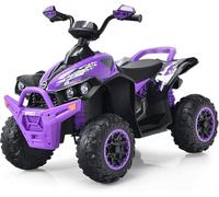 RELAX4LIFE Quad Eléctrico para Niños de 3-8 Años 12V con Velocidad Ajustable 2,2-4,3km/h, Faro LED, Bocina, Música, Pedal, Avance y Retroceso, Coche Eléctrico para Niños, Carga 35kg (Morado)
