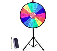 RELAX4LIFE Ruleta de la Suerte de 60 cm con 14 Ranuras, Altura Ajustable 111-167 cm, Cepillo y Marcador Borrable, Rueda de la Fortuna con Soporte de Metal Desmontable para Fiestas, Ferias (Φ60 cm)