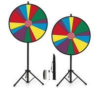 RELAX4LIFE Ruleta de la Suerte de 67 cm con 14 Ranuras, Altura Ajustable 140-170 cm, Cepillo y Marcador Borrable, Rueda de la Fortuna con Soporte de Metal Desmontable (Φ76 cm 14 Ranuras)