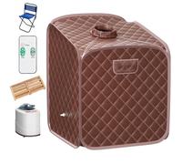 RELAX4LIFE Sauna de Vapor Portátil 2 L, Cabina Doméstica para SPA, 9 Temperaturas Ajustables, 0-99 Minutos, Mando a Distancia y Silla, 1000 W (Marrón)