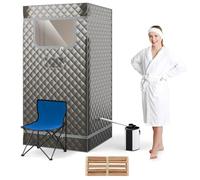 RELAX4LIFE Sauna Portátil 3L con Mando a Distancia y Silla Plegable, Sauna de Vapor con 9 Niveles de Temperatura, Temporizador 15-90 Min y Función de Nebulización, Mini Sauna 1000W (Gris)