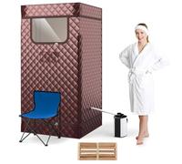 RELAX4LIFE Sauna Portátil 3L con Mando a Distancia y Silla Plegable, Sauna de Vapor con 9 Niveles de Temperatura, Temporizador 15-90 Min y Función de Nebulización, Mini Sauna 1000W (Café)
