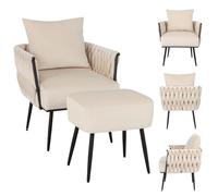 RELAX4LIFE Sillón de Relax Con Taburete, Otomano y Patas de Metal - Sillón de Salón de Terciopelo Para TV - Profundidad del Asiento 57 cm, Soporta Hasta 150 kg