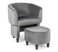 RELAX4LIFE Sillón de relax con taburete, sillón de salón con otomana y respaldo, sillón de televisión con marco de madera, sillón con orejas de terciopelo, sillón acolchado para salón dormitorio
