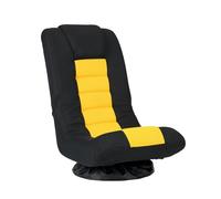 RELAX4LIFE Sillón de Suelo Giratorio 360°, Silla Plegable con Respaldo Ajustable en 4 Posiciones, Cojín para el Cuello y Base de Metal, Silla de Suelo Acolchada con Esponja Acolchada (Negro+Amarillo)
