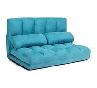 RELAX4LIFE Sofá Cama Plegable con Respaldo Reclinable de 6 Niveles 90°-180°, Sofá de Suelo con 2 Cojines y Marco de Acero para Dormitorio y Salón, Carga 150 kg, 180x113x60,5cm (Blue)