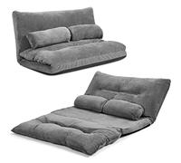 RELAX4LIFE Sofá de Suelo Plegable con 2 Cojines Individuales, Sillón 3 en 1 con Respaldo Ajustable en 6 Niveles, Sofá Cama con Esponja de Alta Elasticidad para Salón, Dormitorio, 108x98x57cm (Gris)