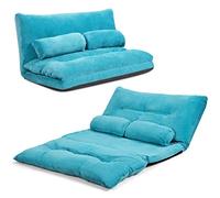 RELAX4LIFE Sofá de Suelo Plegable con 2 Cojines Individuales, Sillón 3 en 1 con Respaldo Ajustable en 6 Niveles, Sofá Cama con Esponja de Alta Elasticidad para Salón, Dormitorio, 108x98x57cm (Azul)