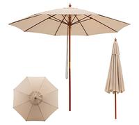 RELAX4LIFE Sombrilla de Jardín con 8 Ballenas, Ø283 cm, 3 Posiciones Ajustables y Mango en 2 Partes, Sombrilla Hexagonal para Balcón, Terraza, Patio y Playa, Sin Base, Beige