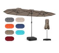 RELAX4LIFE Sombrilla Doble 400 x 210 cm con Base, Manivela, 12 Costillas y 2 Sacos de Arena de Carga 30kg, Sombrilla Terraza Exterior con Protección UV para Jardín, Terraza y Mercado (Café)
