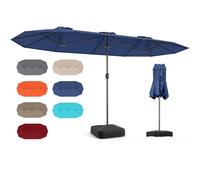 RELAX4LIFE Sombrilla Doble 400 x 210 cm con Base, Manivela, 12 Costillas y 2 Sacos de Arena de Carga 30kg, Sombrilla Terraza Exterior con Protección UV para Jardín, Terraza y Mercado (Azul)