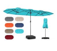 RELAX4LIFE Sombrilla Doble 400 x 210 cm con Base, Manivela, 12 Costillas y 2 Sacos de Arena de Carga 30kg, Sombrilla Terraza Exterior con Protección UV para Jardín, Terraza y Mercado (Turquesa)