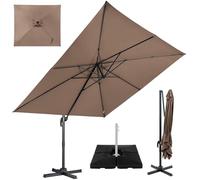 RELAX4LIFE - Sombrilla rectangular para jardín, 3 x 3 m, con pie, para jardín, exterior, reclinable y giratoria, 360 grados, con pedal de poliéster antiUV, para playa, jardín, patio, café y bistro