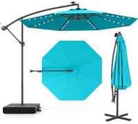 RELAX4LIFE Sombrilla Terraza 3x3m con 40 Luces LED Solar, Sombrilla Inclinable con Base en Cruz, Manivela Manual y 2 Sacos de Arena, Protección Solar, Parasol para Jardín, Terraza y Patio (Turquesa)