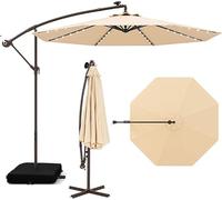 RELAX4LIFE Sombrilla Terraza 3x3m con 40 Luces LED Solar, Sombrilla Inclinable con Base en Cruz, Manivela Manual y 2 Sacos de Arena, Protección Solar, Parasol para Jardín, Terraza y Patio (Beige)