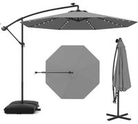 RELAX4LIFE Sombrilla Terraza 3x3m con 40 Luces LED Solar, Sombrilla Inclinable con Base en Cruz, Manivela Manual y 2 Sacos de Arena, Protección Solar, Parasol para Jardín, Terraza y Patio (Gris)