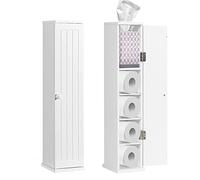RELAX4LIFE Soporte de Papel Higiénico Independiente con Puerta y Estantes Extraíbles, Armario Lateral de MDF Resistente al Agua para Baño, Salón y Cocina, 17x16x69cm, Blanco