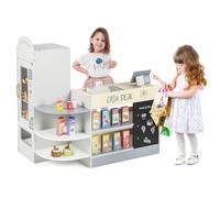 RELAX4LIFE Supermercado Juguete para Niños con Caja Registradora, 13 Accesorios, Máquina Expendedora, TPV, Pizarra, Mostrador, Supermercado Infantil para Niños de 3+ Años, 89x57x80 cm (Gris)
