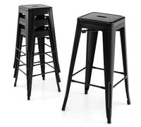 RELAX4LIFE Taburete de Bar de 4 Unidades, Taburetes Altos de Cocina de Metal con Reposapiés, Taburete Alto Industrial Apilable para Cocina/Bar/Encimera/Comedor, Altura 76cm, Carga 150kg, Negro