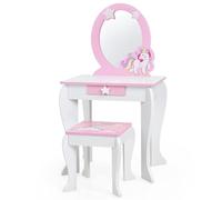 RELAX4LIFE Tocador 2 en 1 para Niños con Taburete, Espejo Extraíble y Cajón, Mesa de Maquillaje de Estilo Princesa con Esquinas Redondeadas, Bonito Regalo para Niñas (Blanco)