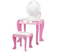 RELAX4LIFE Tocador 2 en 1 para Niños con Taburete, Espejo Extraíble y Cajón, Mesa de Maquillaje de Estilo Princesa con Esquinas Redondeadas, Bonito Regalo para Niñas (Rosa)