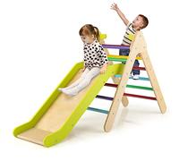 RELAX4LIFE Triángulo de Escalada con Tobogán para Niños, Escalera de Escalada de Madera Plegable, Triángulo Estable, Parque de Atracciones para Niños de 1+ Años (Modelo 2 Colorido)